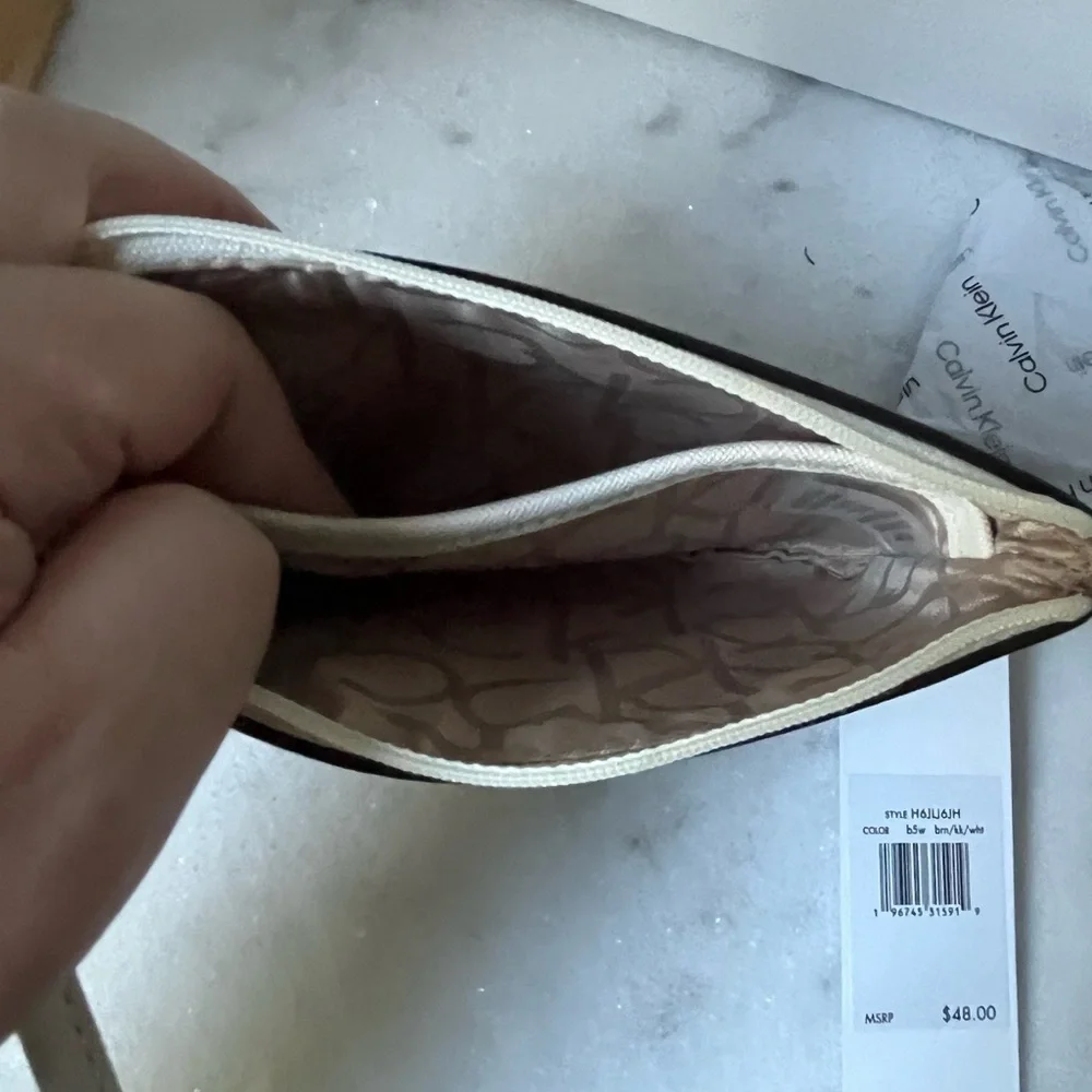 Calvin Klein wristlet wallet brown logo